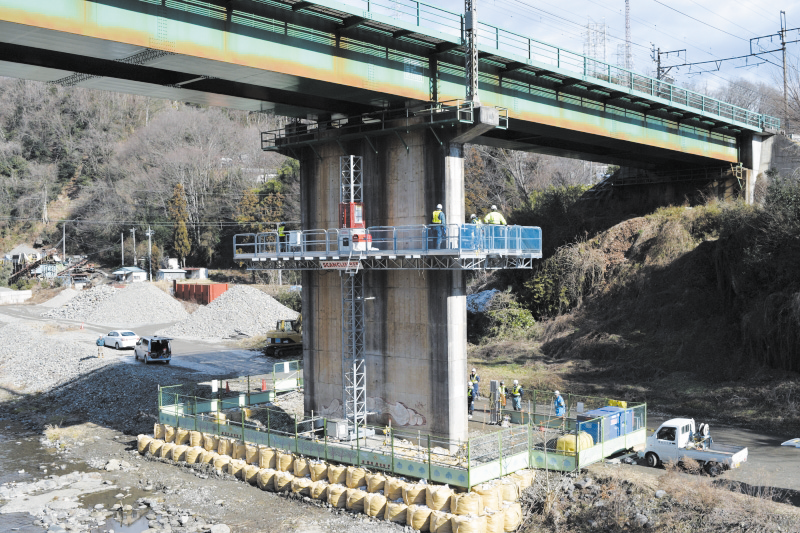 【鉄道橋脚補修工事】 ツインフルシンクロシステム