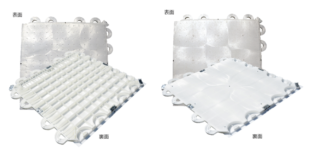 地面養生材「アーマーデッキ」の表面と裏面