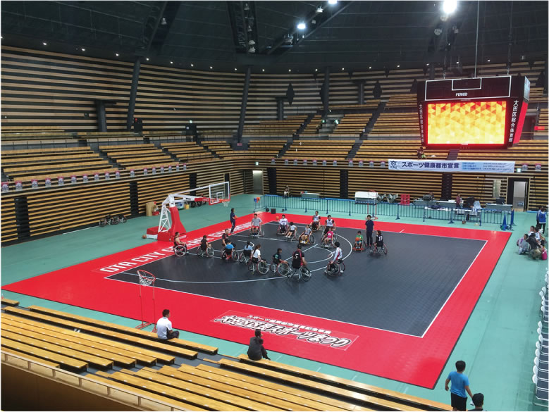 大田区区民スポーツまつりでは車いすバスケ用コートとして活用